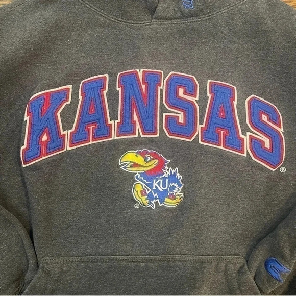 Vintage University of Kansas hooded sweatshirt. Size Medium. - Picture 4 of 5
